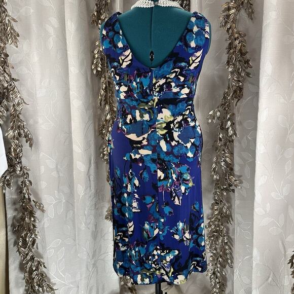 American Living Floral Ruched Dress | Size 14 |‎ Blue Purple | Sleeveless Sheath - Picture 5 of 10